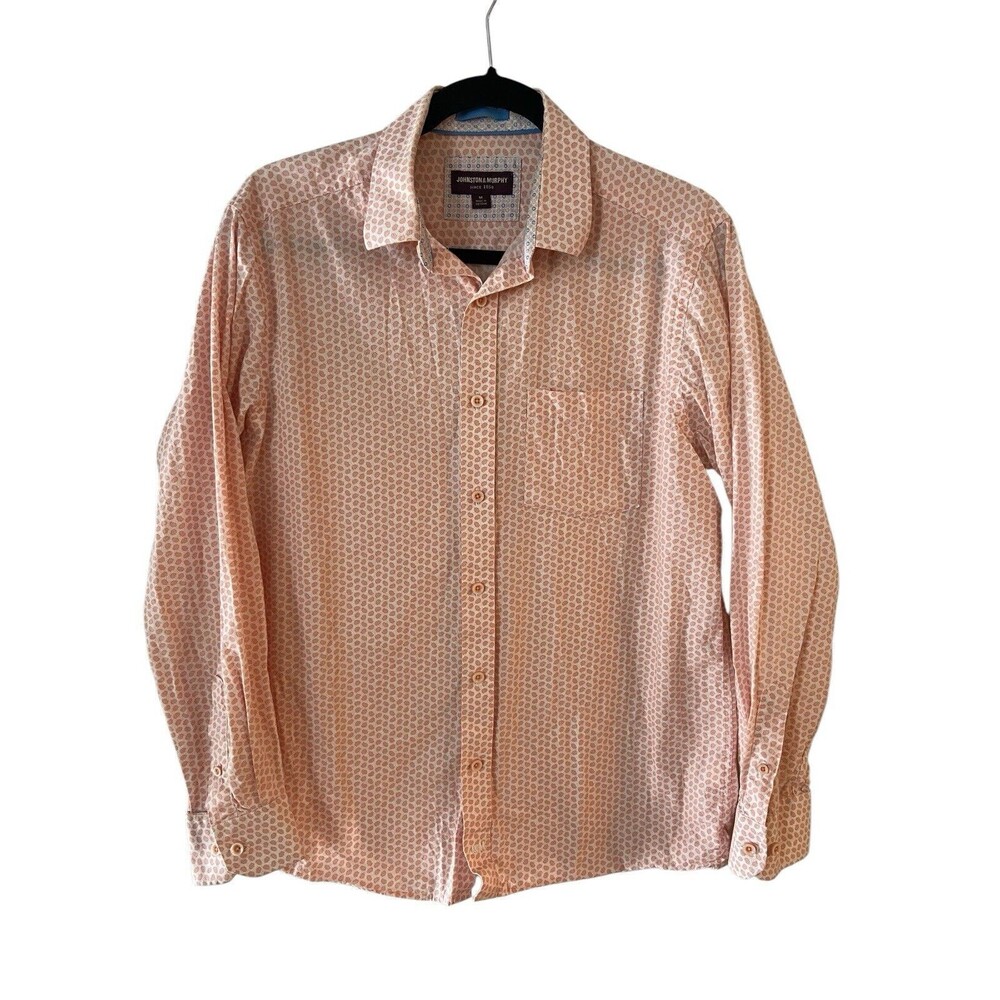 Johnston & Murphy Mens‎ Paisley Button Down Shirt Size M Coral Contrast Cuff
